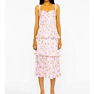 Self-Portrait Pink Floral Tiered Midi Dress